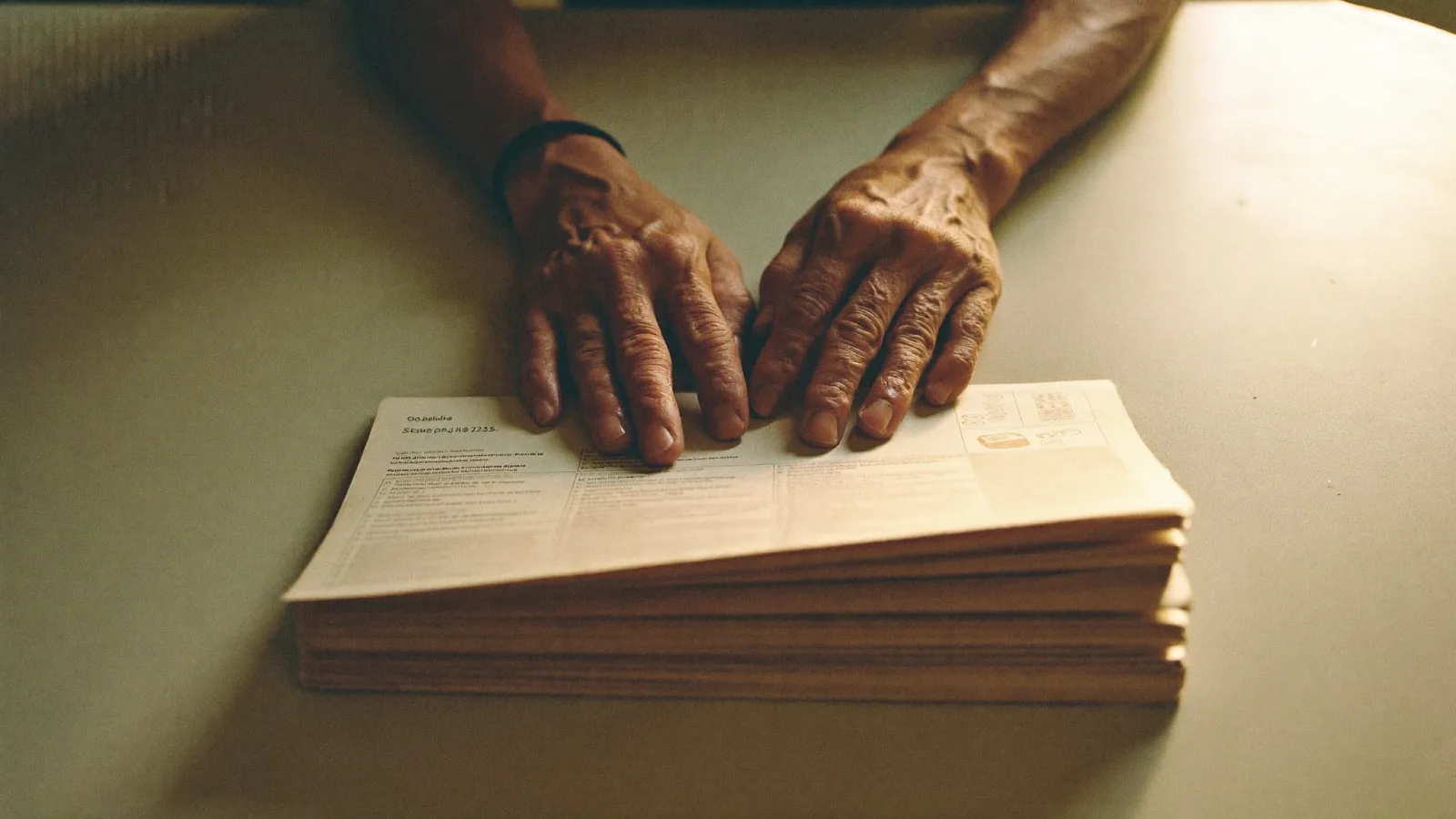 Mãos sobre um documento em papel